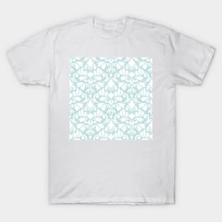 Flourish Damask Ptn White on Lt Teal T-Shirt